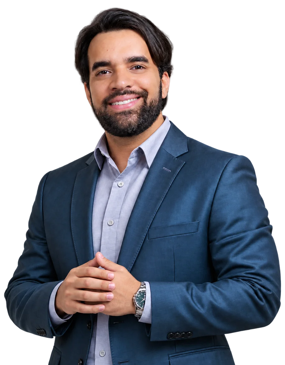 Mauro Jorge Vidal de paletó azul, sorrindo