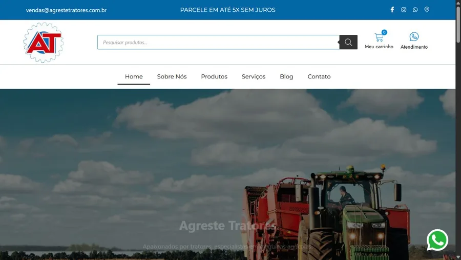 Captura real do site Agreste Tratores