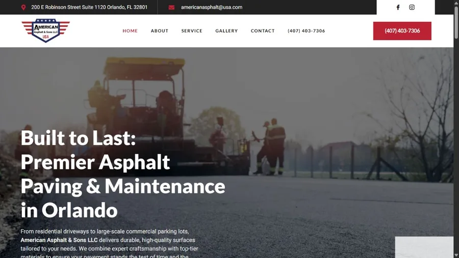 Captura real do site American Asphalt & Sons