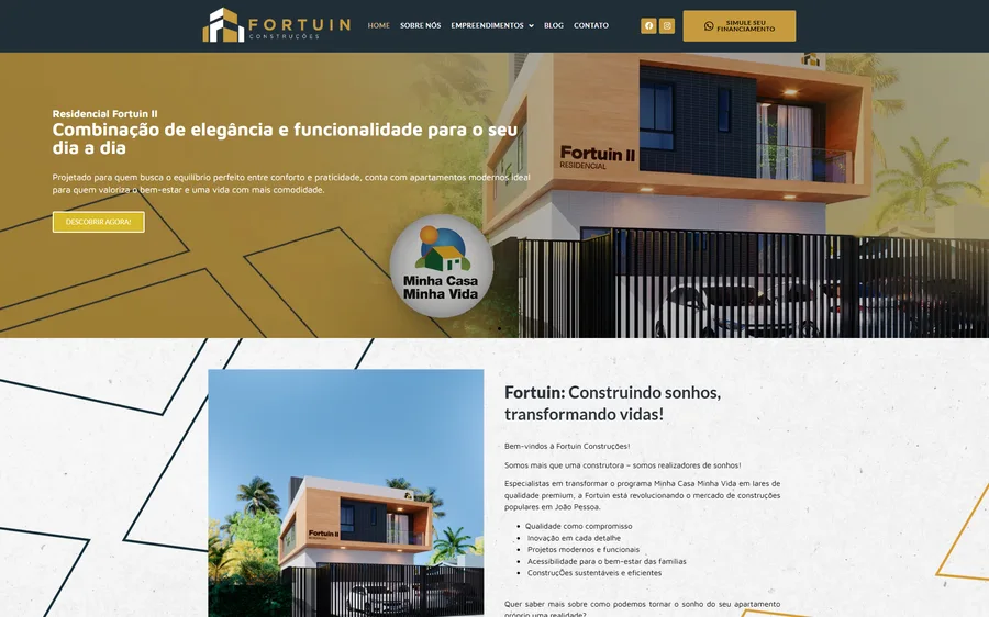 Captura real do site Fortuin Construções
