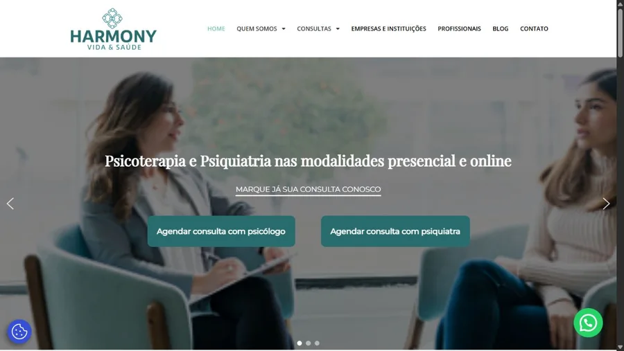 Captura real do site Harmony Vida e Saúde