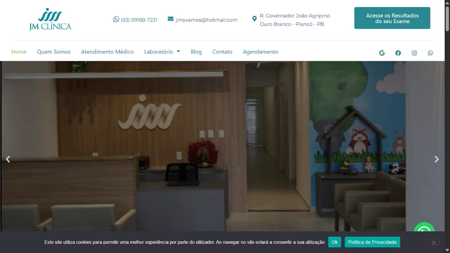 Captura real do site JM Clínica