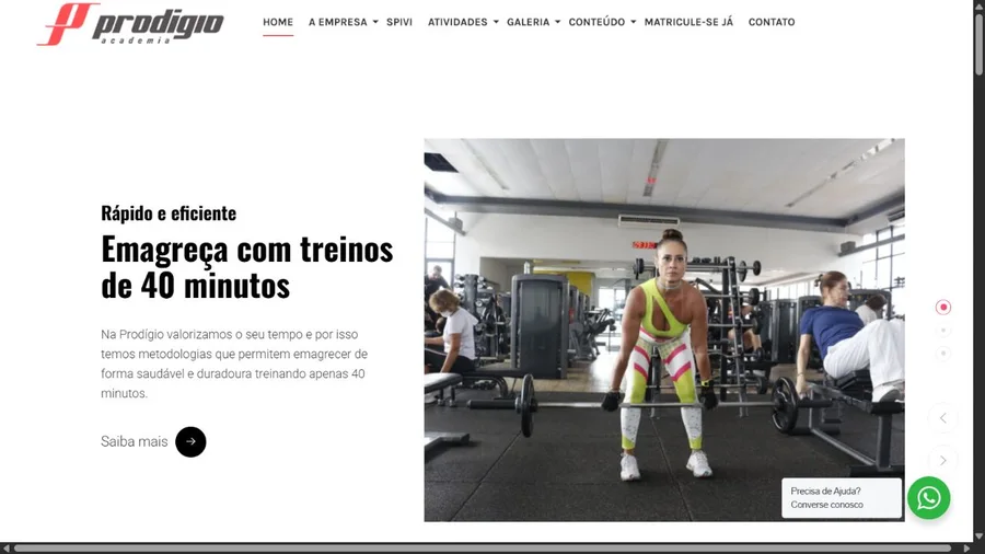 Captura real do site Prodígio Academia