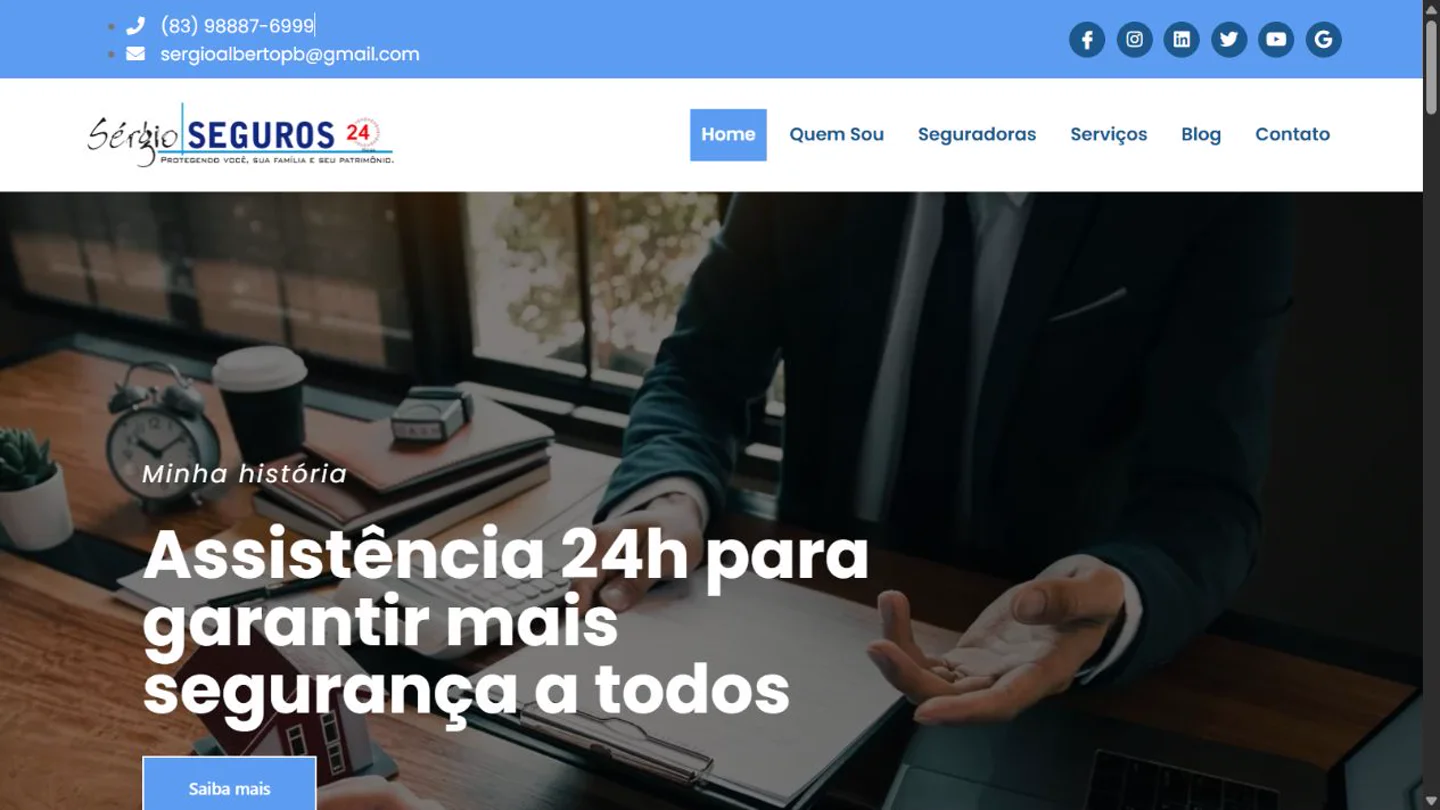 Captura real do site Sérgio Seguros