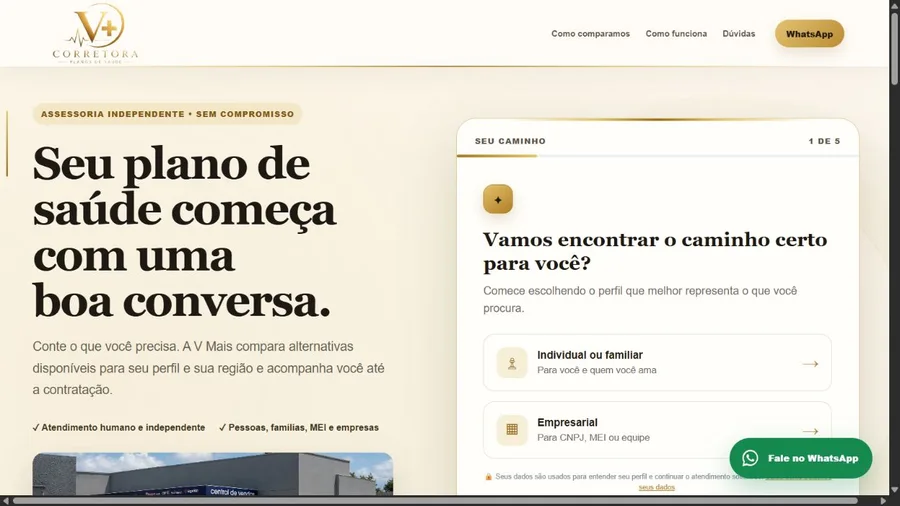 Captura real do site V Mais