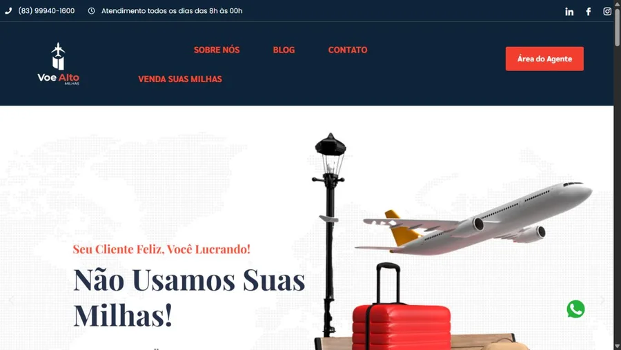 Captura real do site Voe Alto Milhas