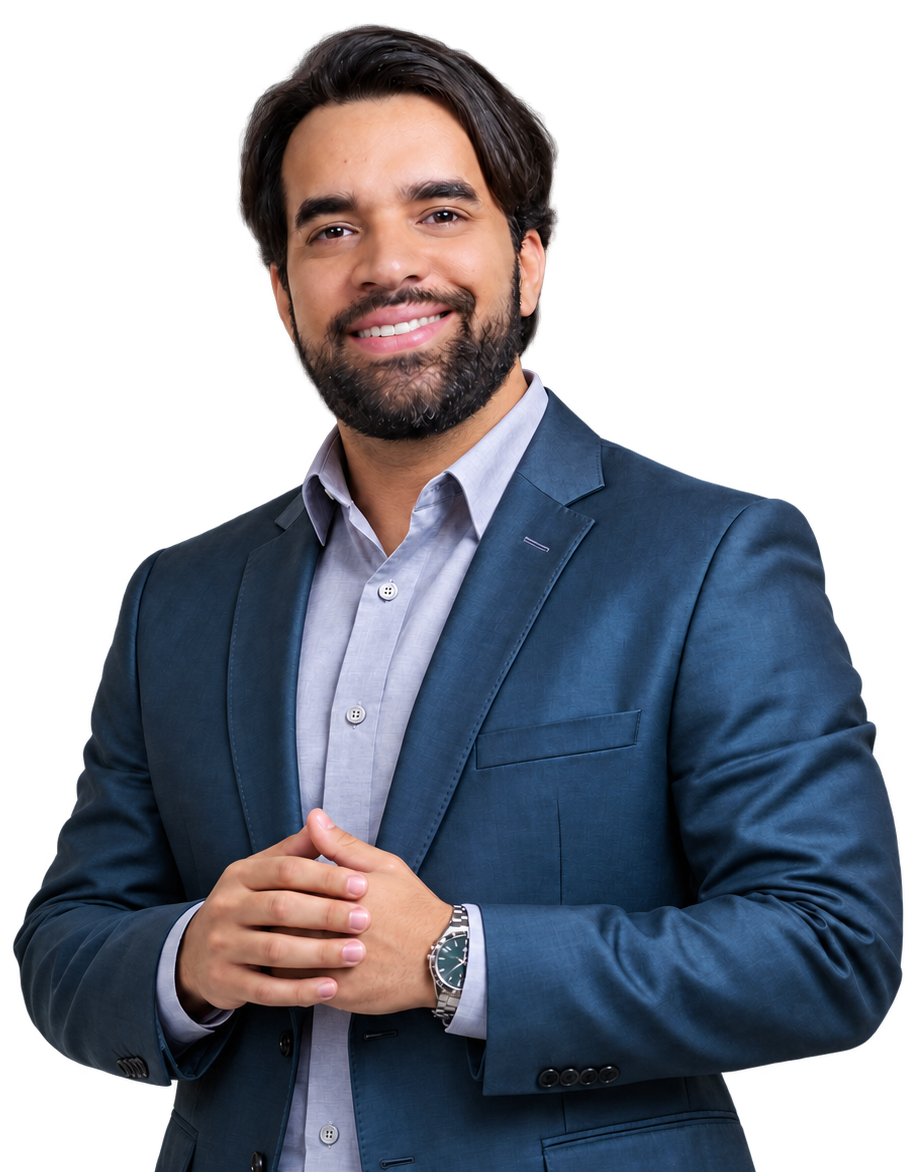 Mauro Jorge Vidal de paletó azul, sorrindo